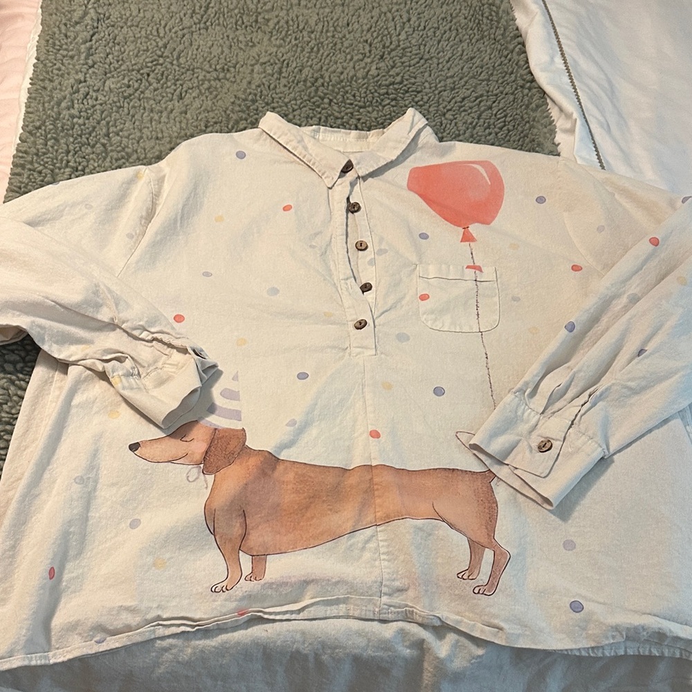 Cream Dog Print Shirt